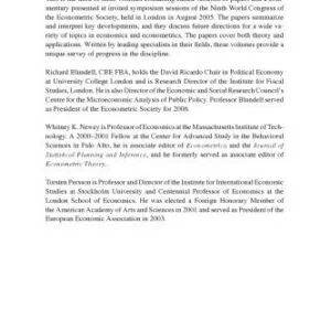 خرید و دانلود نسخه کامل کتاب Advances in Economics and Econometrics: Theory and Applications, Ninth World Congress, Volume III (Econometric Society Monographs)