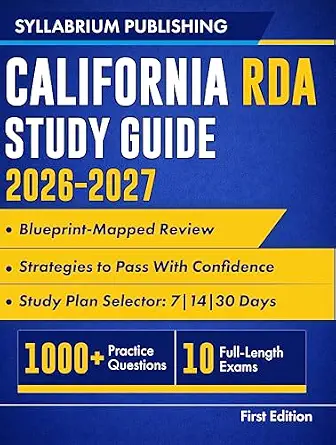 خرید و دانلود نسخه کامل کتاب California RDA Study Guide 2026–2027: Blueprint-Mapped Review with Study Plans, 1,000+ Practice Questions, 10 Full-Length Exams, Detailed Answers and Strategies to Pass the California Registered …_6a627bb557e5a.webp خرید و دانلود نسخه کامل کتاب California RDA Study Guide 2026–2027: Blueprint-Mapped Review with Study Plans, 1,000+ Practice Questions, 10 Full-Length Exams, Detailed Answers and Strategies to Pass the California Registered ... - تصویر 1