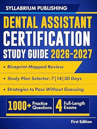 خرید و دانلود نسخه کامل کتاب Dental Assistant Certification Study Guide 2026–2027: Blueprint-Mapped Review with Study Plans, 1000+ Practice Questions, 4 Full-Length Exams, Detailed Answers and Strategies to Pass Without Guessing_6a62495b82b91.webp خرید و دانلود نسخه کامل کتاب Dental Assistant Certification Study Guide 2026–2027: Blueprint-Mapped Review with Study Plans, 1000+ Practice Questions, 4 Full-Length Exams, Detailed Answers and Strategies to Pass Without Guessing - تصویر 1