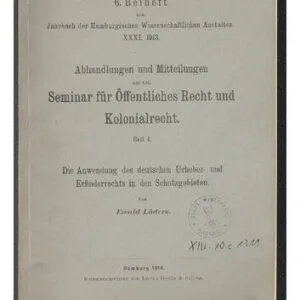 خرید و دانلود نسخه کامل کتاب Die Anwendung des deutschen Urheber- und Erfinderrechts in den Schutzgebieten
