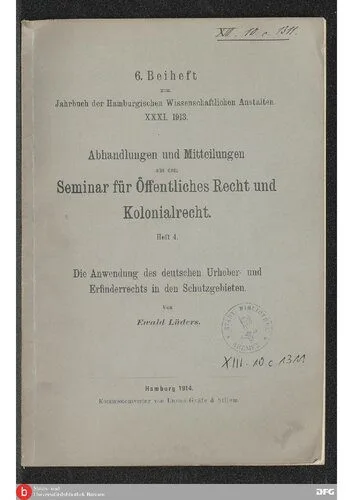 خرید و دانلود نسخه کامل کتاب Die Anwendung des deutschen Urheber- und Erfinderrechts in den Schutzgebieten_69092ad94812d.jpeg خرید و دانلود نسخه کامل کتاب Die Anwendung des deutschen Urheber- und Erfinderrechts in den Schutzgebieten