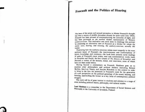 خرید و دانلود نسخه کامل کتاب Foucault and the politics of hearing_6906b9f2323f1.jpeg خرید و دانلود نسخه کامل کتاب Foucault and the politics of hearing