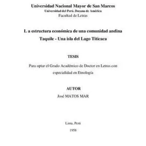 خرید و دانلود نسخه کامل کتاب La estructura económica de una comunidad andina: Taquile – Una isla del Lago Titicaca (Puno, Perú)