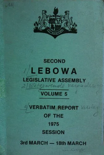 خرید و دانلود نسخه کامل کتاب Second Lebowa Legislative Assembly. Volume 5. Verbatim report of the 1975 session: 3rd March — 18th March_690933d52b6f7.jpeg خرید و دانلود نسخه کامل کتاب Second Lebowa Legislative Assembly. Volume 5. Verbatim report of the 1975 session: 3rd March — 18th March