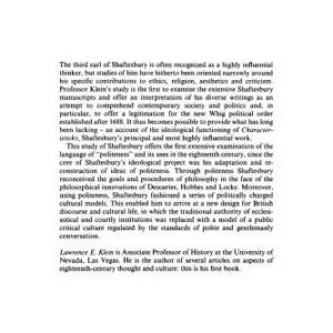 خرید و دانلود نسخه کامل کتاب Shaftesbury and the Culture of Politeness: Moral Discourse and Cultural Politics in Early Eighteenth-Century England