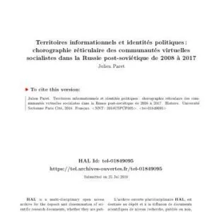 خرید و دانلود نسخه کامل کتاب Territoires informationnels et identités politiques : chorographie réticulaire des communautés virtuelles socialistes dans la Russie post-soviétique de 2008 à 2017